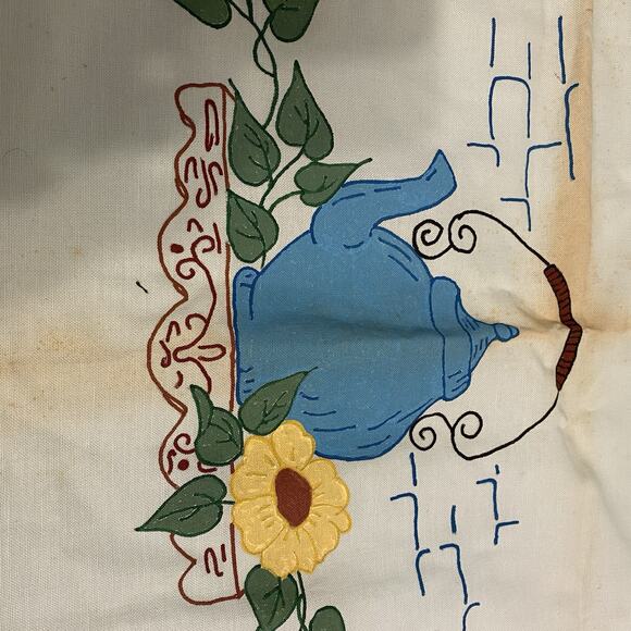 Vintage Retro MCM 60s 70s Square Linen Tablecloth 41x41” Hand painted Teapots - Picture 5 of 9